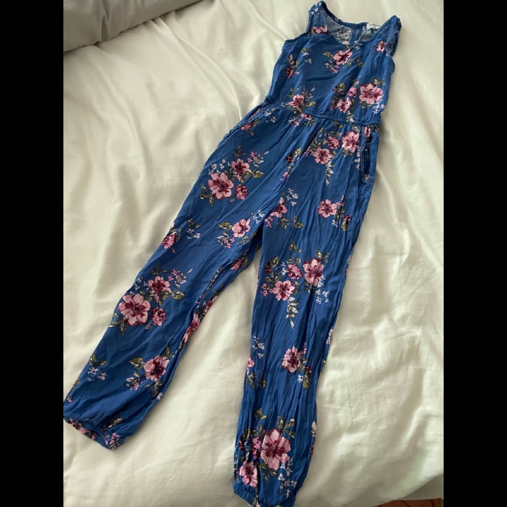 Blue and pink flower romper